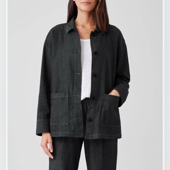 Eileen Fisher Women's Airy organic black cotton twill shirt Jacket button-down S